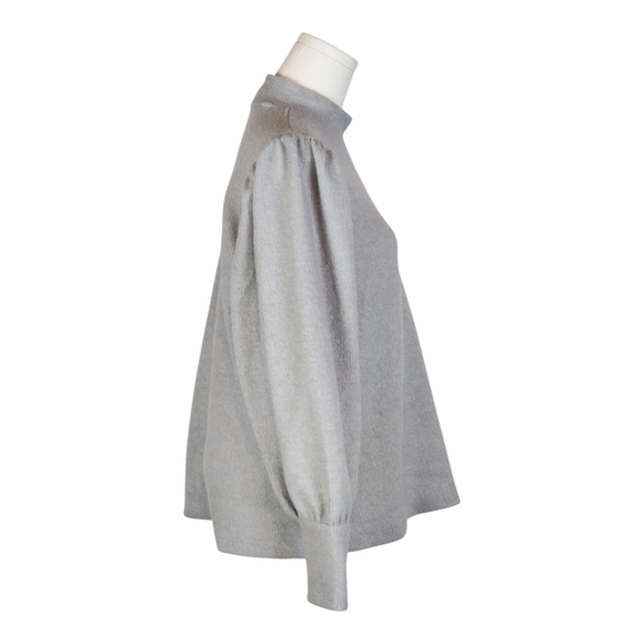 Como Blu Gray Rhinestone Button Shoulder Sweater Balloon Sleeve L - Picture 5 of 8